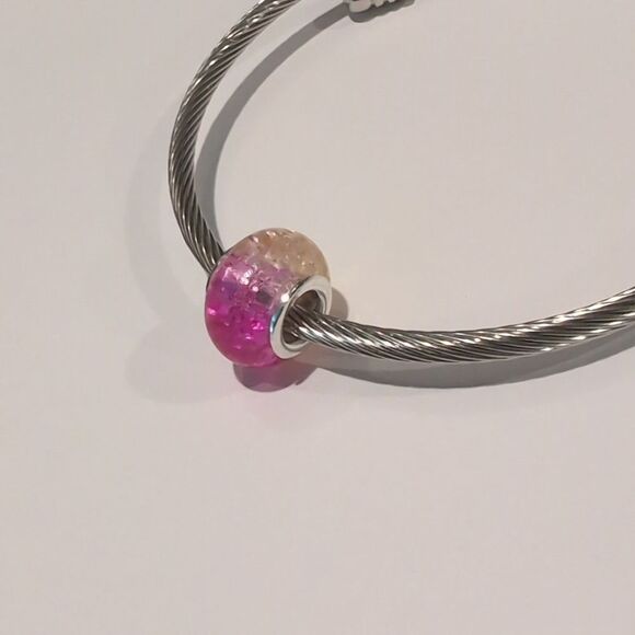 Silver Pink and Yellow Charm for Pandora Style Bracelet - Picture 5 of 6